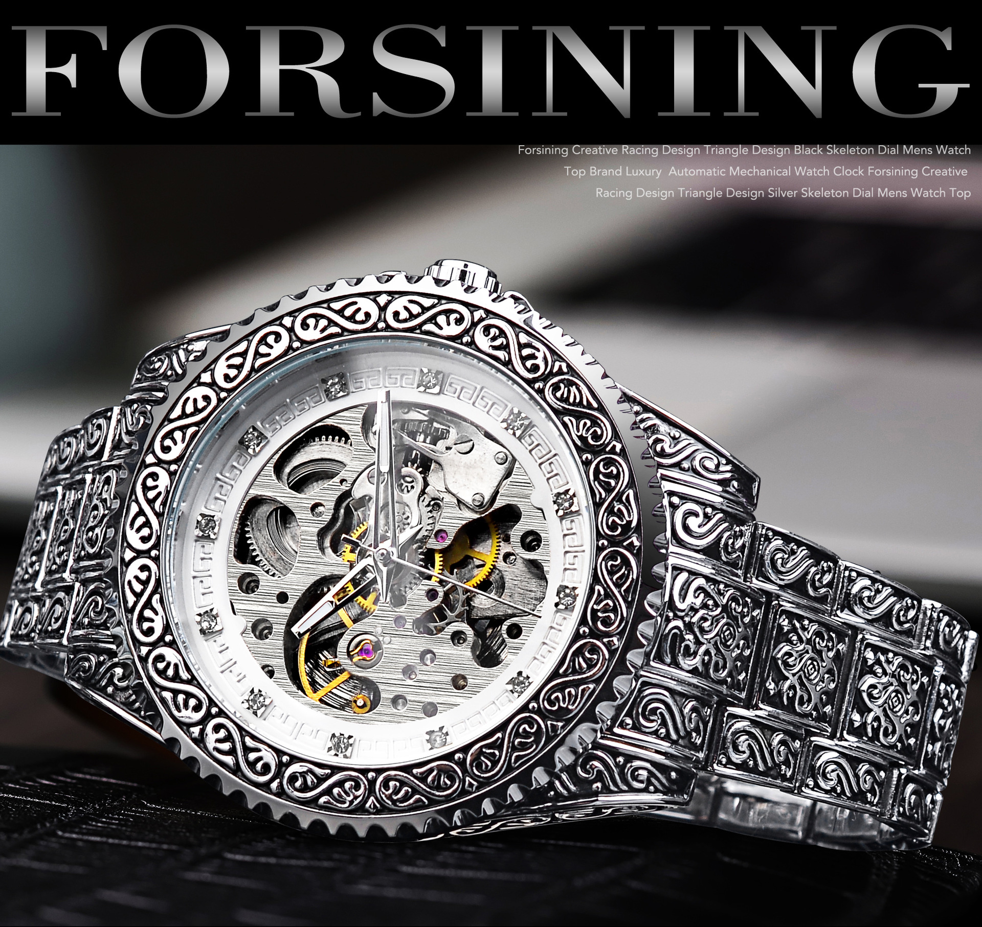 Orologio automatico da uomo scheletrato dorato impermeabile_voghion.com