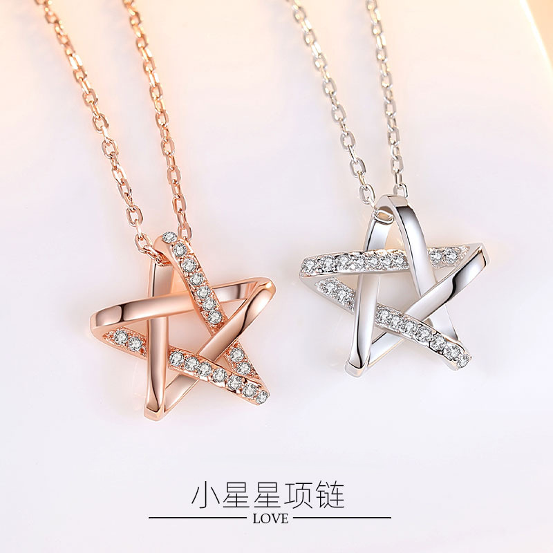En línea celebridad Singapur completo diamante estrella 925 Collar de plata colgante nicho simple diseño estrella clavícula cadena femenina