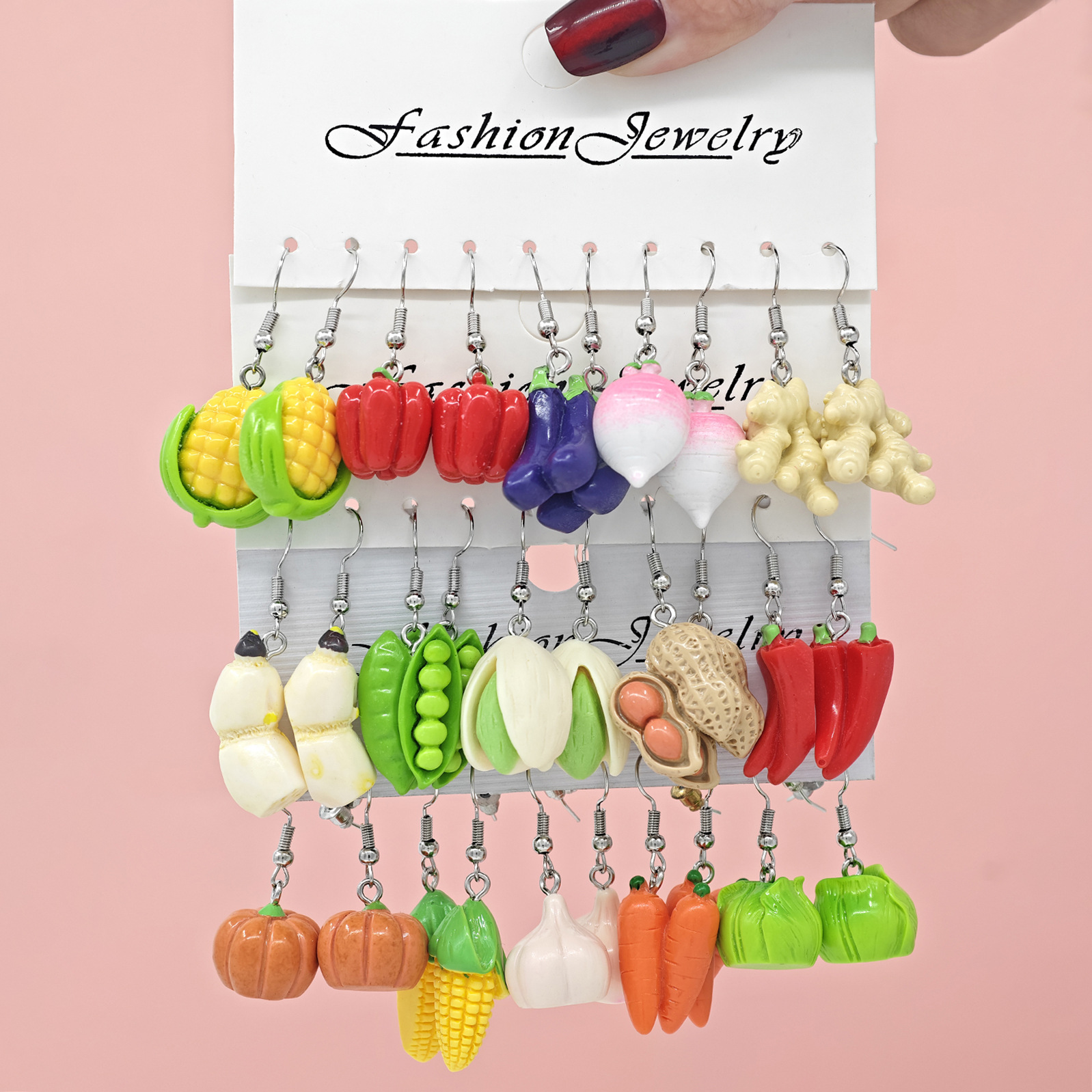 Aretes de resina de frutas y comida, 10 piezas