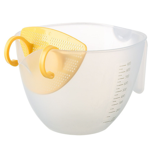 Large-capacity filter measuring cup with scale for egg liquid, plastic egg beating cup, egg baking with filter, kitchen rice washing bowl
