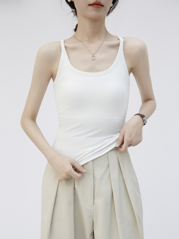 胸パッド、細いショルダーストラップ、ラウンドネック、女性用サスペンダー、ショートスタイル、美しい背中、ブラジャーなし、へそ出し、ノースリーブ、I字型ベスト、アウターウェア|undefined