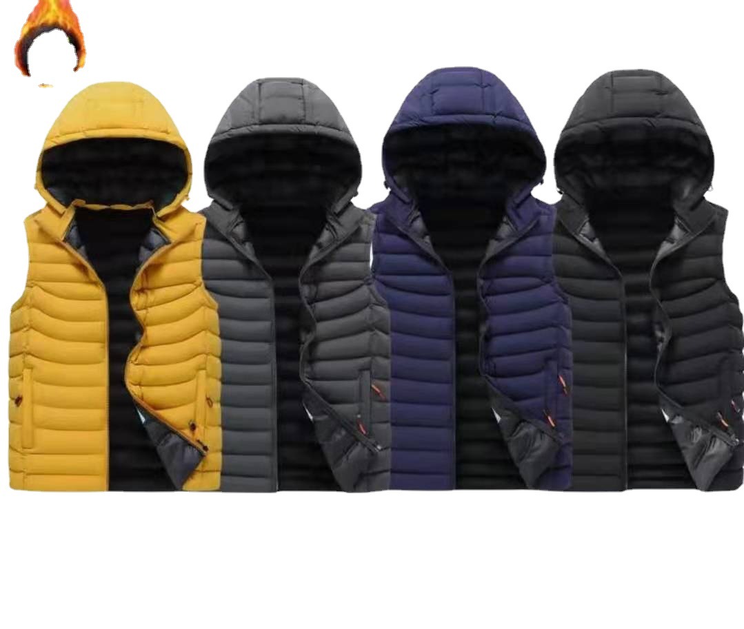 Nuevo Chaleco de los hombres de comercio exterior Chaleco de algodón más tamaño Chaleco de otoño e invierno de los hombres Abrigo con capucha forro de lana logotipo