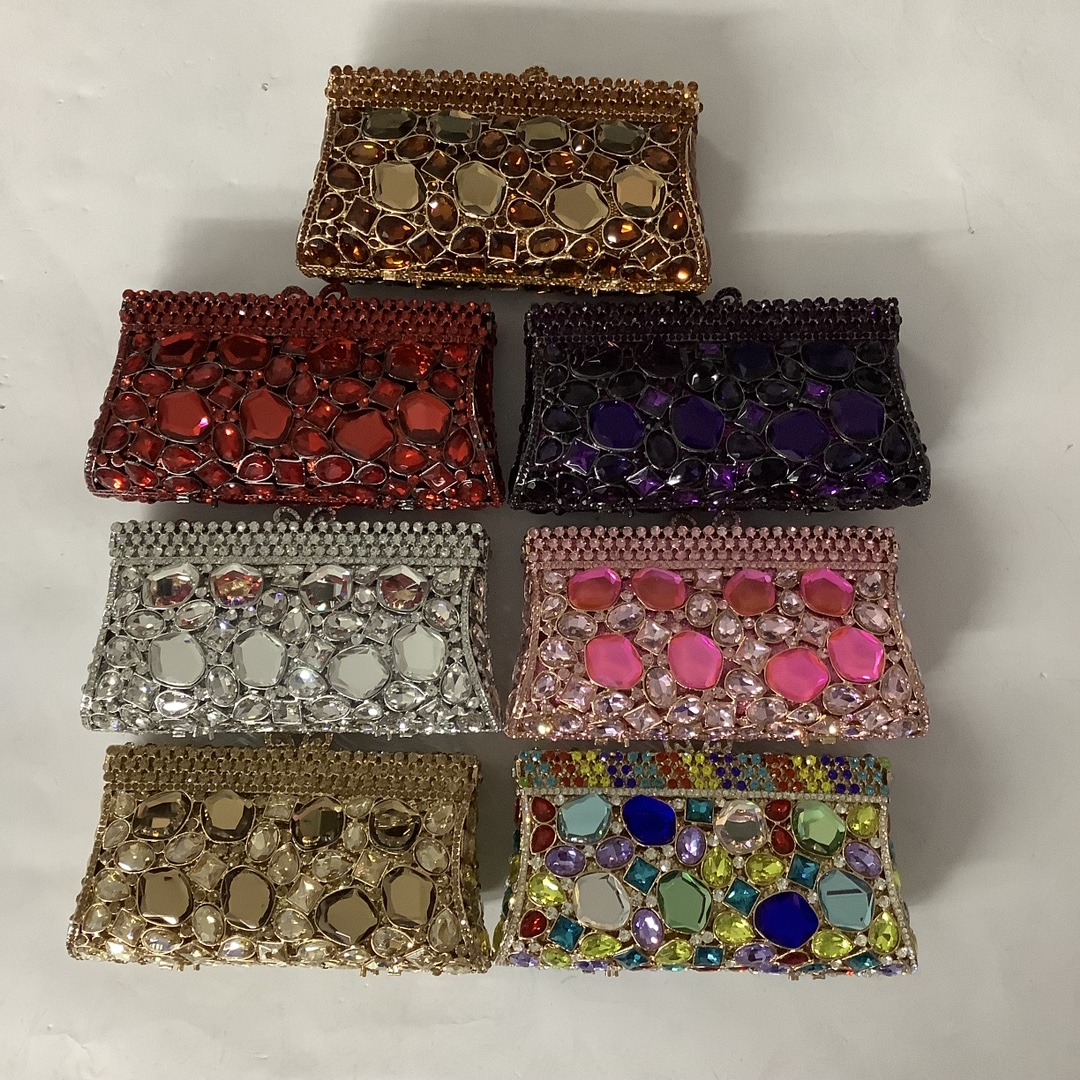 Túi clutch nữ đính đá rhinestone kim loại rỗng dạ tiệc — Vàng Pha Lê, Màu bạc, Xanh ngọc lục bảo, Màu xanh ngọc chi tiết 11