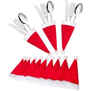 Christmas Mini Christmas Hat Red Knife and Fork Cover Wine Bottle Cover 12Pcs Christmas Hat Table Decoration Supplies