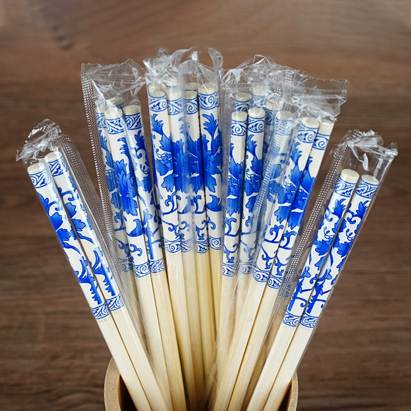 Одноразовые синие и белые бамбуковые палочки для еды, 10 пар для свадьбы, бытовых производителей, коммерческая оптовая продажа, бесплатная доставка, карбонизированные палочки для еды на вынос