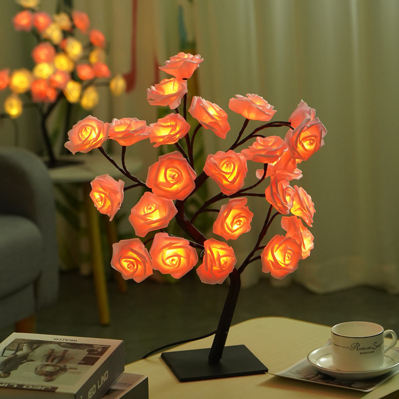 LED simulación lámpara de árbol de rosas Día de San Valentín boda base desmontable cadena de lámparas decorativas lámparas coloridas