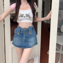 大码牛仔半身裙女夏季新款复古高腰显瘦辣妹超短裙包臀裙裙裤裙子