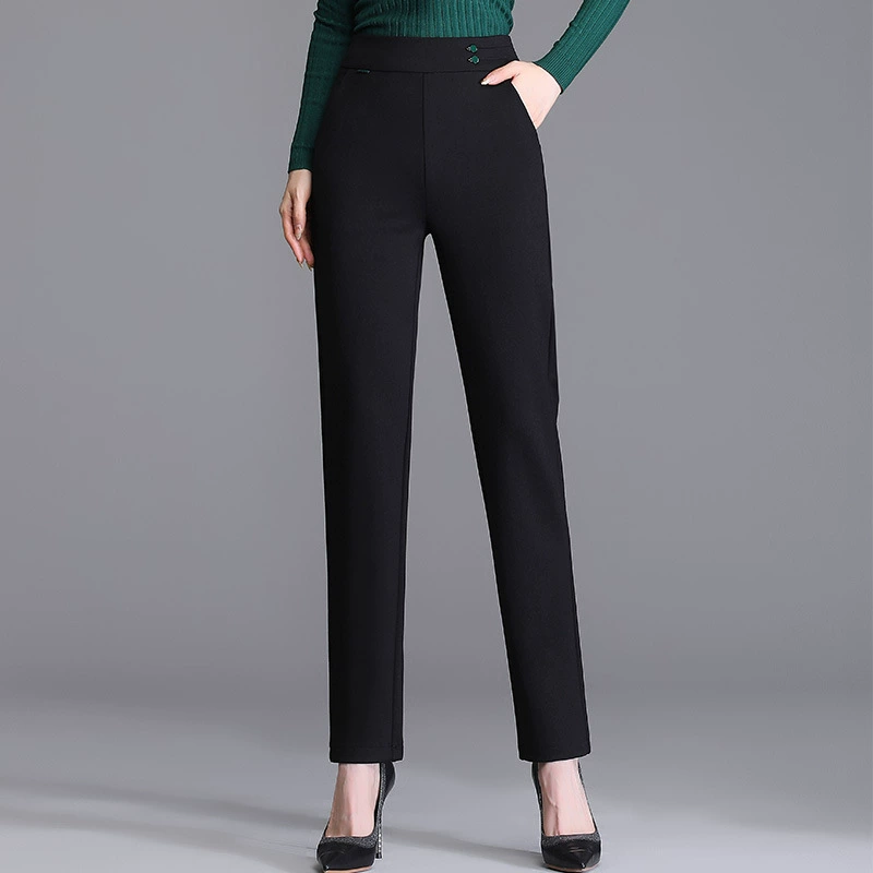 Брюки для мам, весенние новые эластичные прямые повседневные брюки, весенне-осенние свободные Весенние женские брюки среднего и пожилого возраста с высокой талией