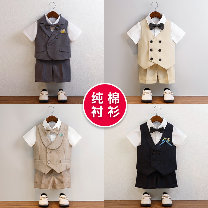 Children's suit Boys' short-sleeved suspender pants vest suit baby boy's one-year-old dress flower girl's suit host costume Children's suit Boys' short-sleeved suspender pants vest suit baby boy's one-year-old dress flower girl's suit host costume