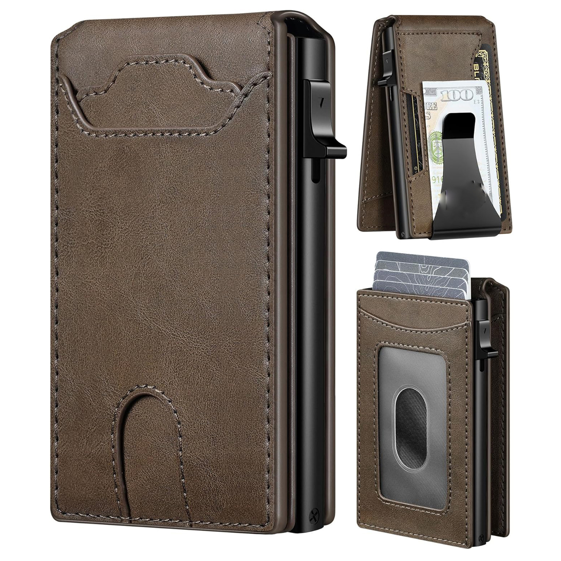 Amazon multi-tarjeta cartera RIFD anti-robo cepillo de cuero bolso de dólares de cuero cartera de negocios para hombres