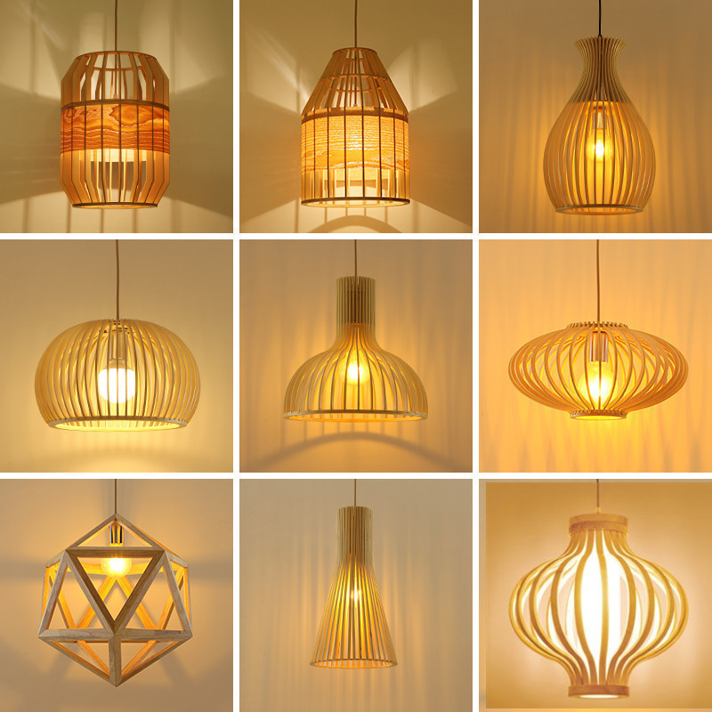 日式实木吊灯榻榻米灯具创意个性餐厅走廊玄关灯北欧木艺单头吊灯