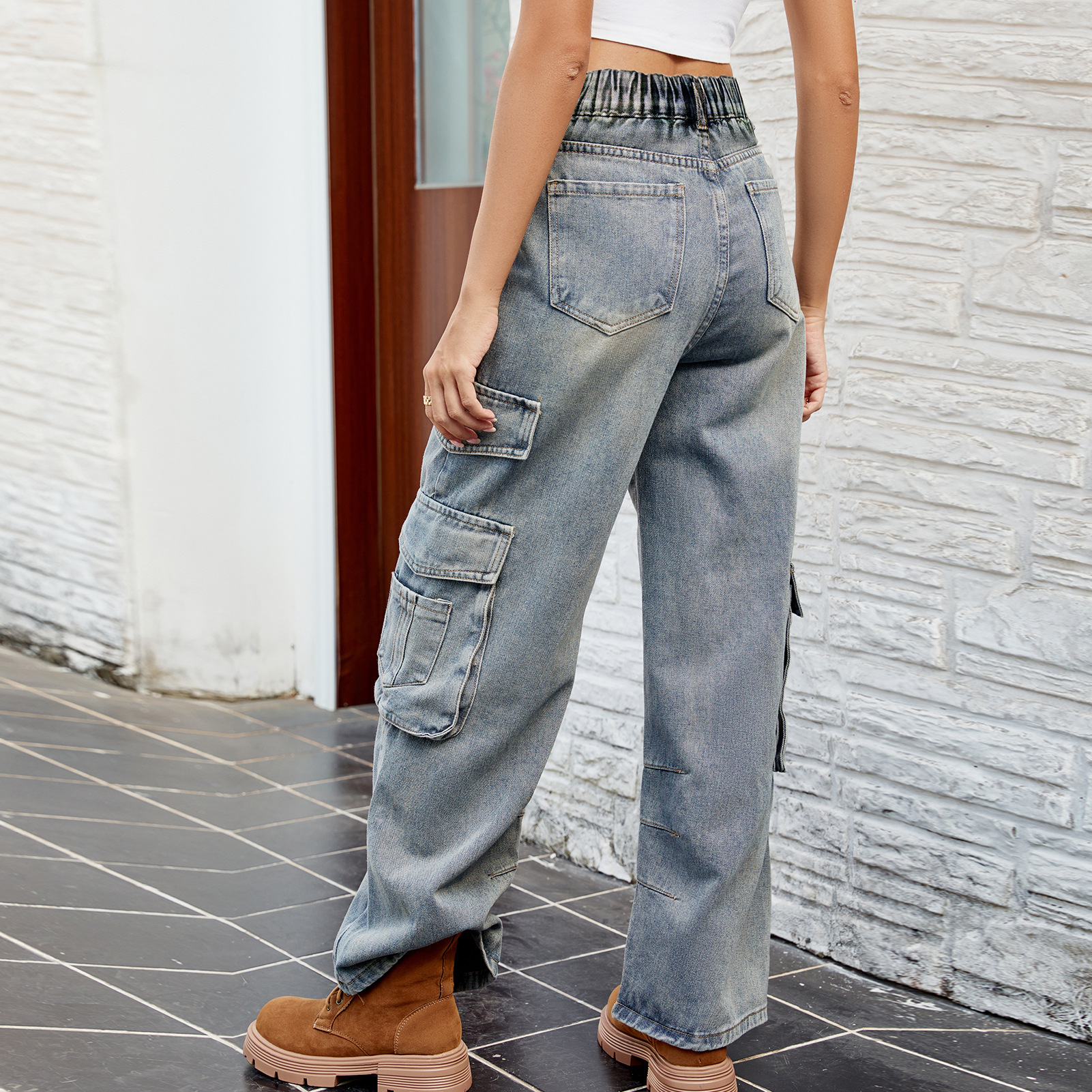 Frau Ferien Täglich Strassenmode Einfarbig In Voller Länge Betrübt Cargohosen Jeans display picture 6