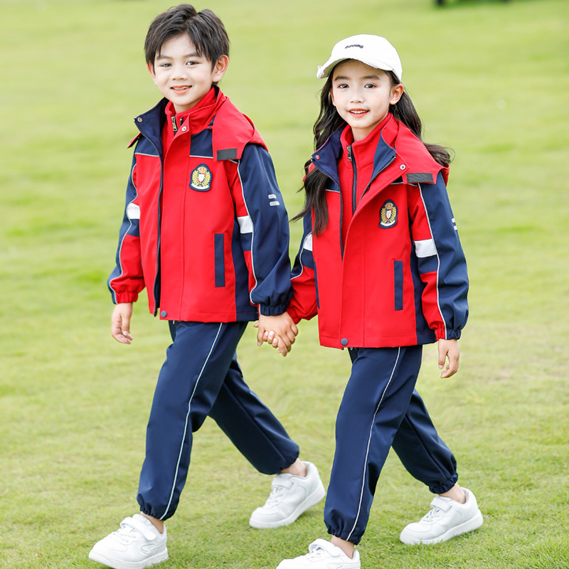 小學生班服衝鋒衣春秋裝三件套防風兒童校服一年級幼兒園園服冬季