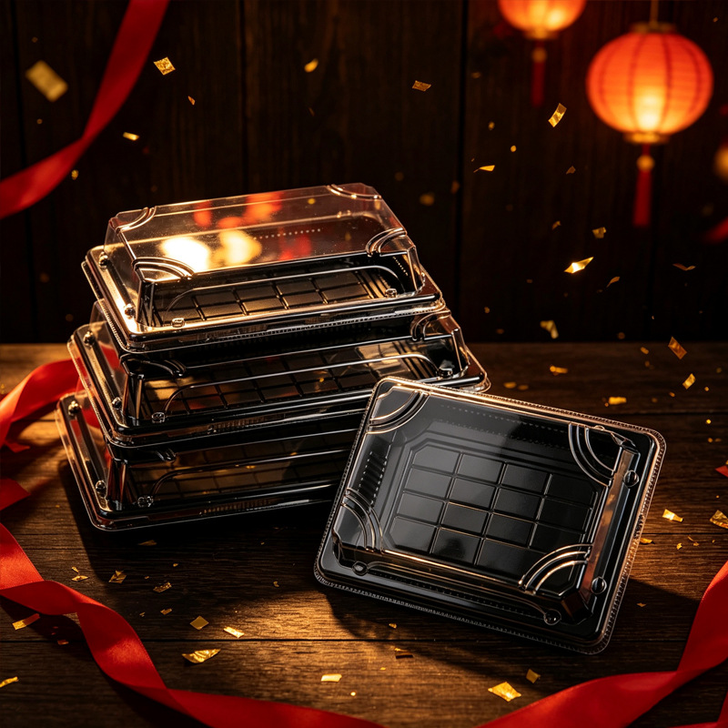 Caja de almuerzo impresa japonesa caja de embalaje rectangular Caja de sushi desechable plástico para mascotas salmón caja transparente con tapa
