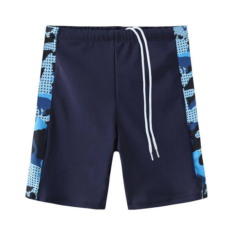 Quick-drying children's swimming trunks boys middle and big Children students split beach cartoon printed swimming trunks swimming cap lace-up suit