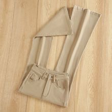 卡其色喇叭牛仔裤女秋冬新款高腰修身显瘦新品微喇裤牛仔新品