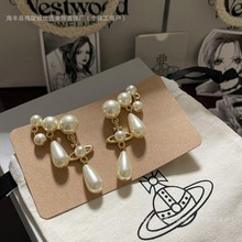 高版本西太后三连排珍珠水滴耳钉薇薇安Marybeth系列气质新款耳饰