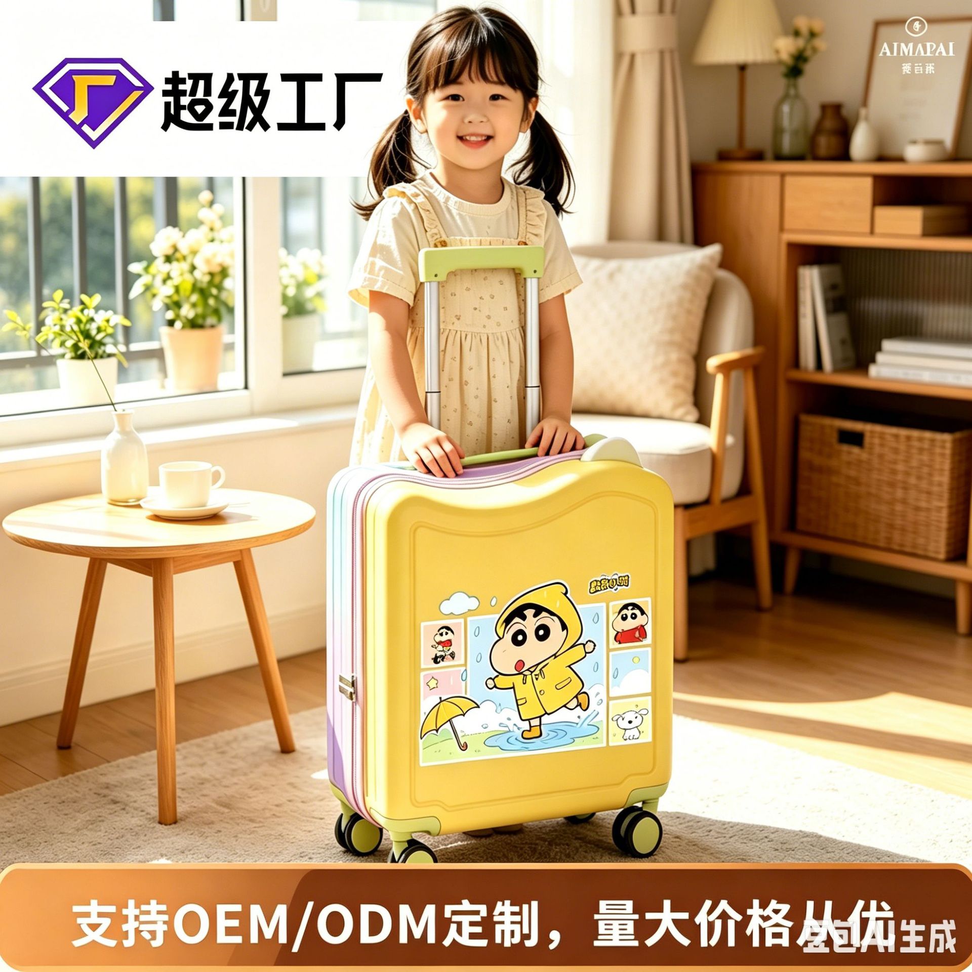 Kuromi Children's Suitcase 18inch Rideable Small Suitcase for Girls, Carry-On Travel Luggage with Wheels and Combination Lock