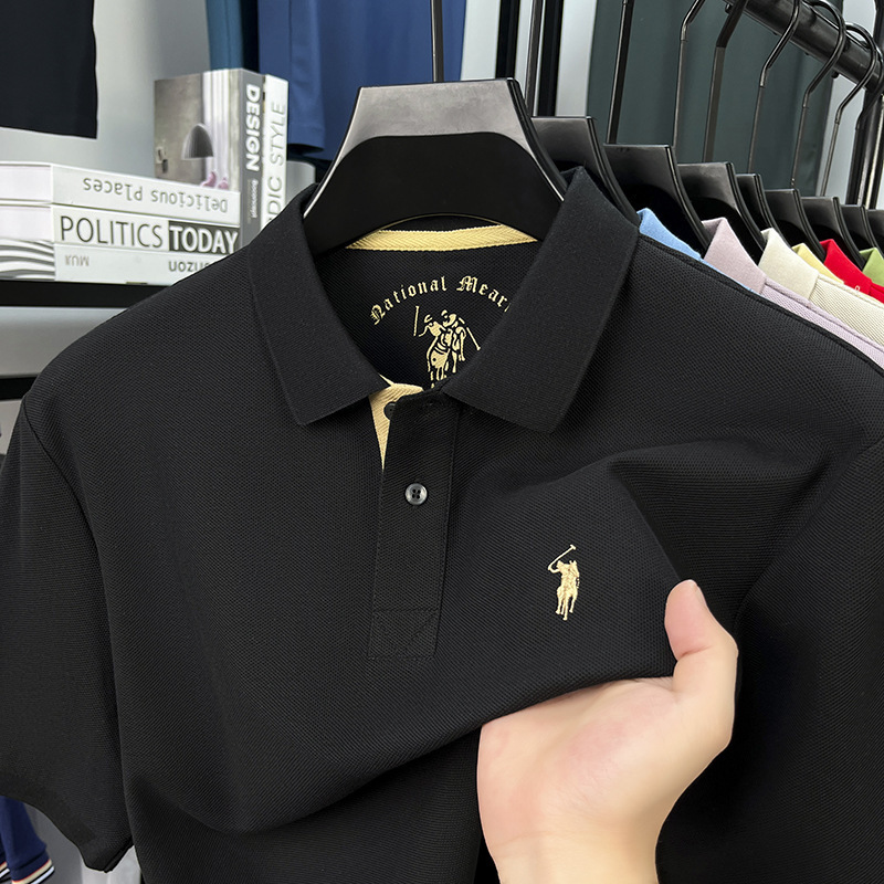 100% シルケット綿ポールブランド紳士服夏メンズ半袖 Tシャツラペル純綿高品質ポロシャツ男性用|undefined