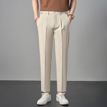 轻奢那不勒斯男士休闲西裤韩版修身小直筒商务男装长裤调节腰围