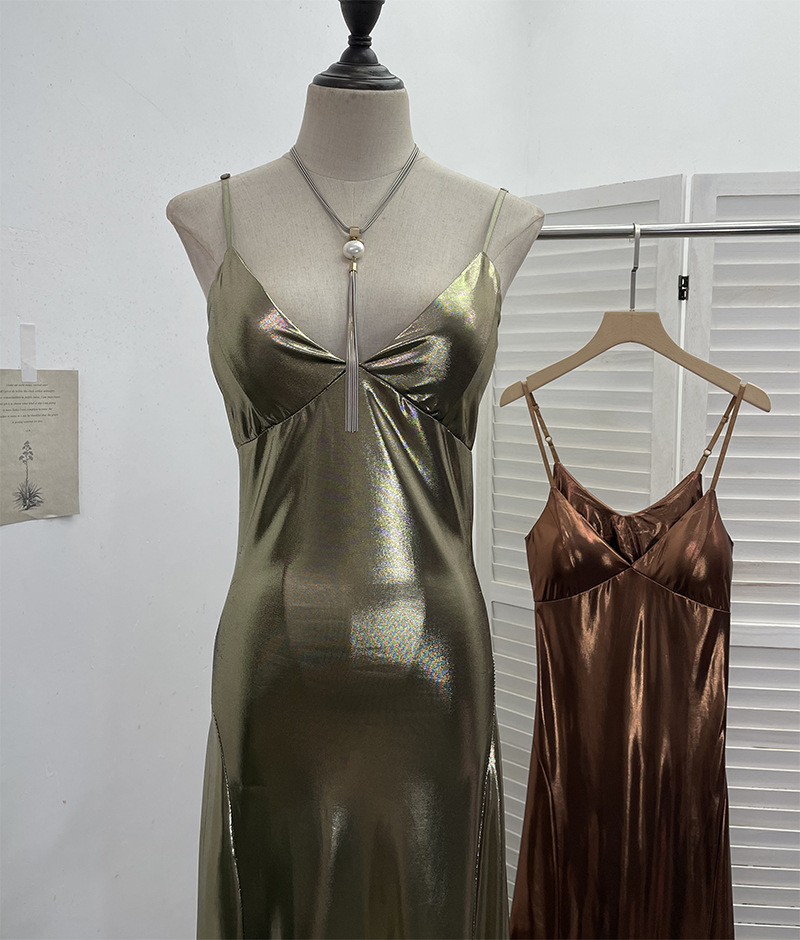 Sexy Liquid Metal Color Sling Dress with Chest Pad Dress 24 Sexy Liquid Metal Color Sling Dress with Chest Pad Dress