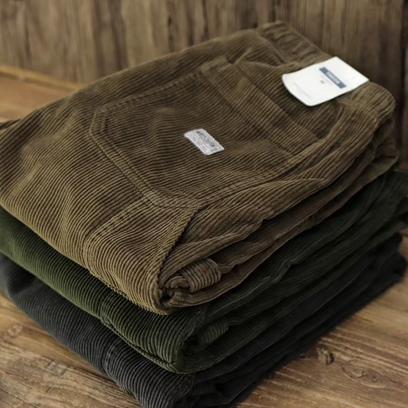 Otoño e invierno europeo y americano Nueva moda micro cintura elástica con cordón ropa de trabajo pantalones atados al tobillo pantalones casuales de pana retro para hombres