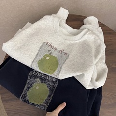 抽象梨印花圆领长袖卫衣女秋冬新款日韩休闲宽松显瘦百搭打底上衣