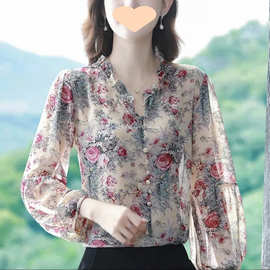 2025年夏季新款网红雪纺九分袖衬衫木耳花边减龄显瘦妈妈装上衣女