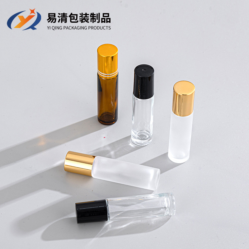En stock: Botella de vidrio roll-on de 10 ml, ámbar transparente, para perfume, aceites esenciales, envase roll-on, botella de vidrio para subenvasado.