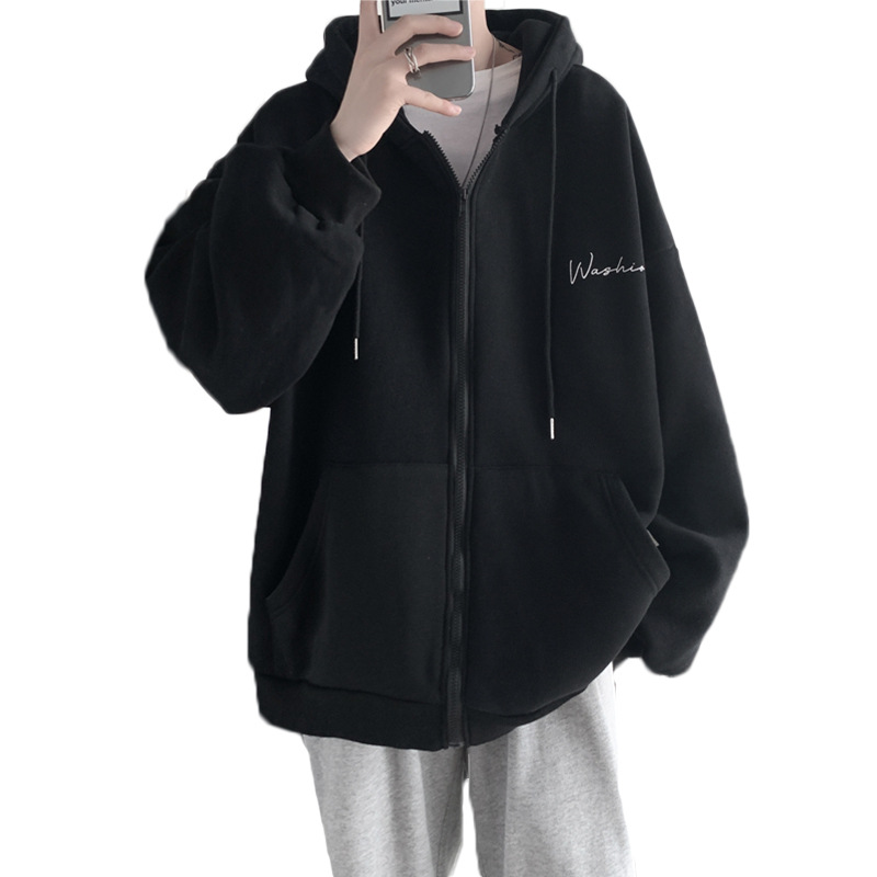 8487 # [Imagen oficial-suéter con cremallera cardigan] suéter con capucha forrado de lana suéter suelto de moda más ropa de hombre de tamaño