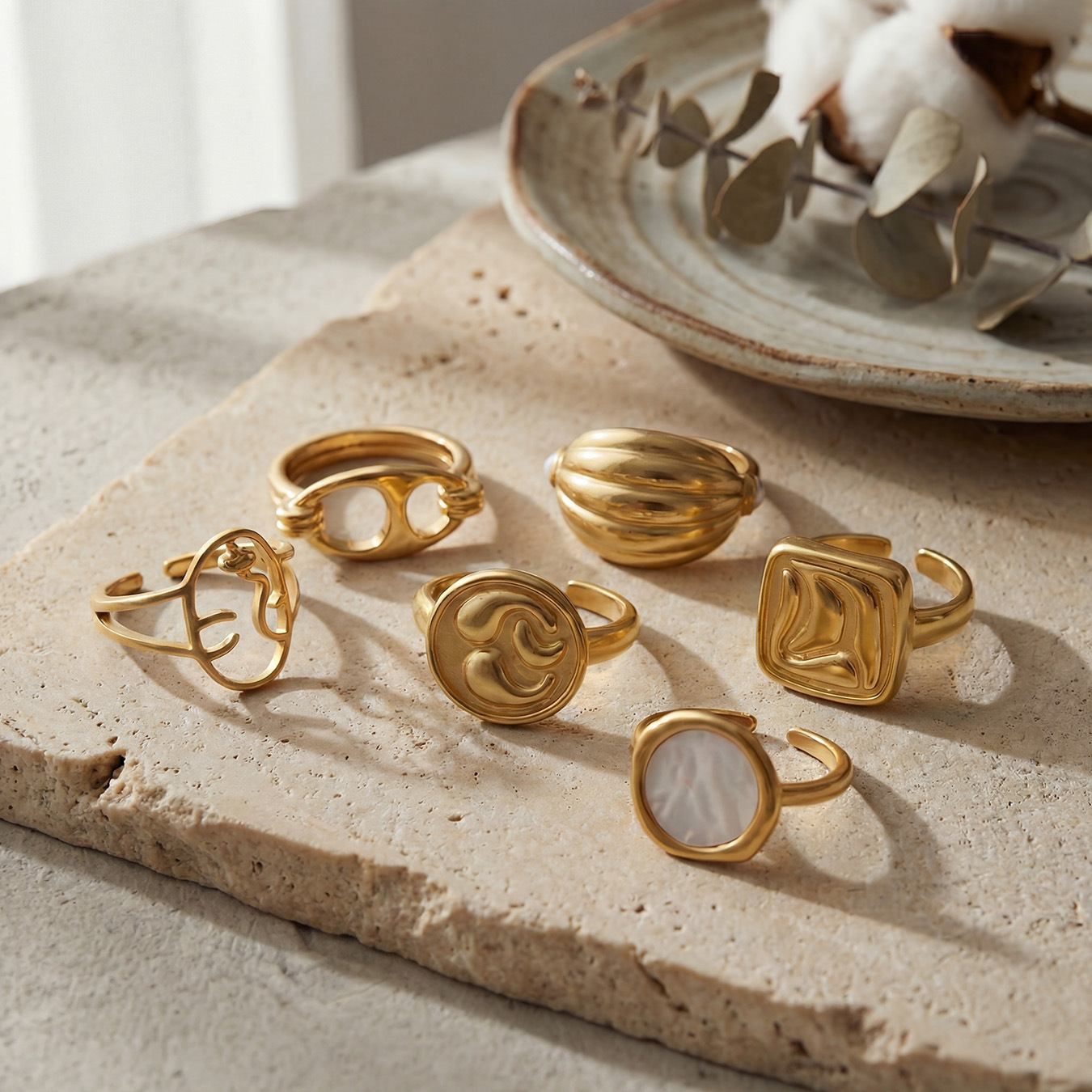 Geheimnisvolles, geometrisches und unregelmäßiges offenes Ring-Set im Retro-Nischendesign, personalisierter Damenring aus Edelstahl_voghion.com