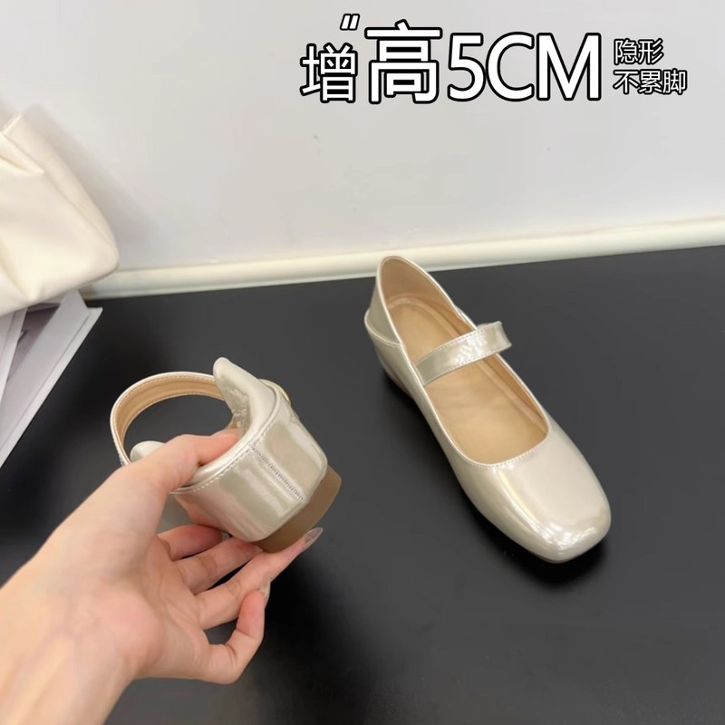 足が疲れません！女性のための内側の高さが5CM増加するフレンチレトロシューズ2025新しいスタイルの浅い口とスカート付きのハイマリージェーンシューズ|undefined