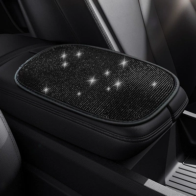 Car Interior Full Diamond Armrest Pad Creative Rhinestone Armrest Box Pad Protective Cover Hot-Studded Armrest Pad for Women (Armrest box) - black