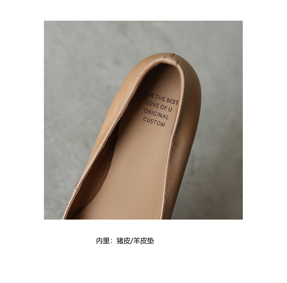 Giày cao gót nữ mũi nhọn da bò, gót 4.5 cm, phong cách Hàn Quốc đơn giản — Da bò màu hạnh nhân chi tiết 14