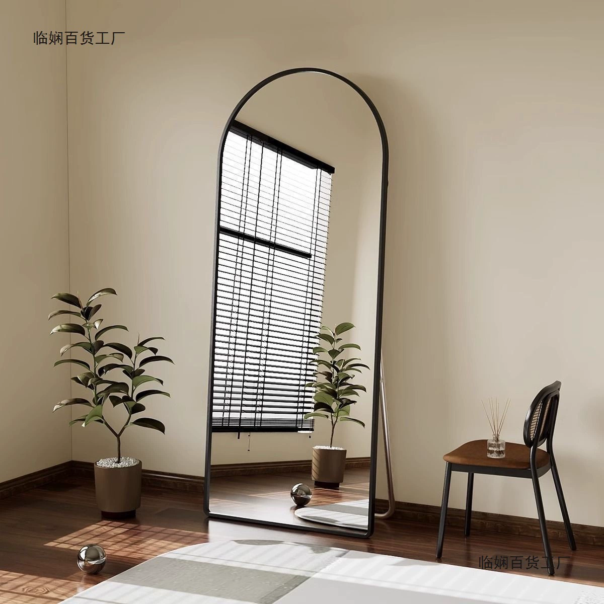 Зеркало в полный рост для домашнего использования, напольное зеркало с закругленными углами, арочная настенная трехмерная высококачественная модель для спальни в стиле ins.