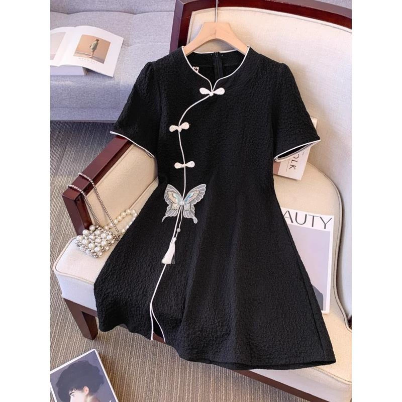 大码女装新中式国风连衣裙2025夏季新款胖MM气质显瘦小个子裙子女