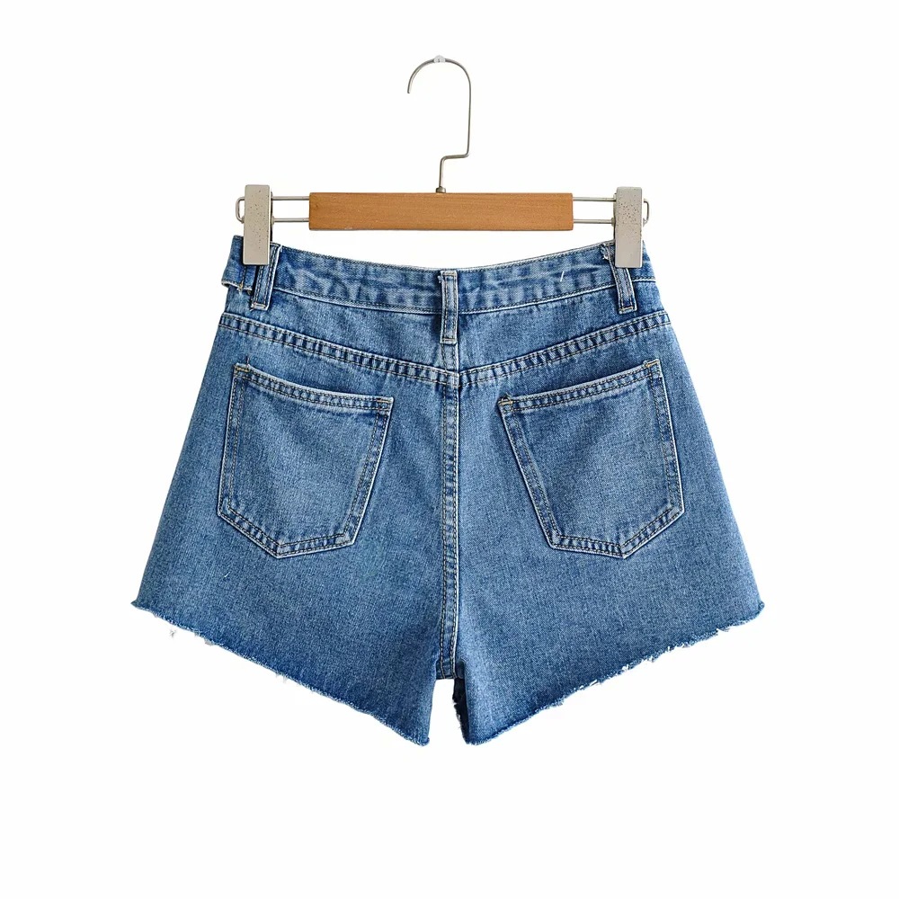 Oblique placket belt denim shorts NSHS36982