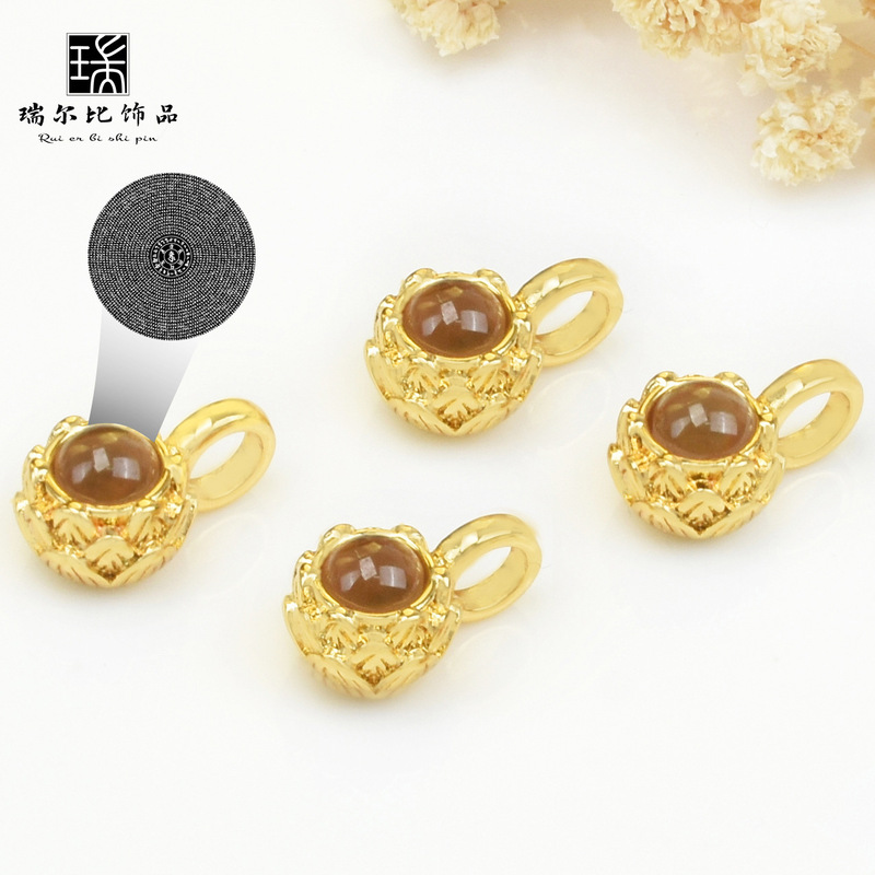 Lotus Projection Stone Putuo Colorful Yellow God of Wealth Glass Nano Micro-Carving Heart Sutra Color-Preserving Bracelet DIY Jewelry Accessories