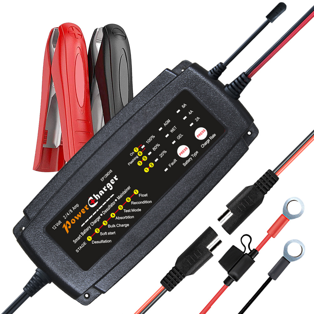 多用途3合1全自动智能7段式汽车摩托车电瓶智能充电器12V2A4A8A