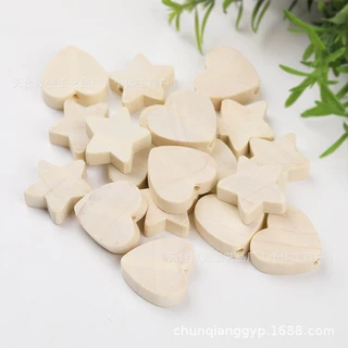 原木色五角星木珠心形木珠五角星diy彩色五角星 心形木珠工厂直供