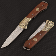 手工锻打高硬度大马士革钢折叠刀多功能便携式折刀户外露营折叠刀
