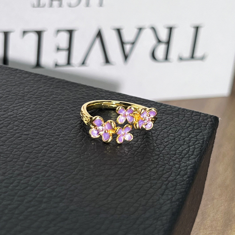 7g Weight Open Rings Classification Adjustable Ring Size 1 Piece Quantity Holiday, Tea Party Occasion Copper Material Flower, Butterfly Pattern All Seasons Season Women's Gender Enamel Design Classic Style, Shiny Style Wholesale Jewelry Classic Style Shiny Flower Butterfly Copper Enamel Open Rings 9