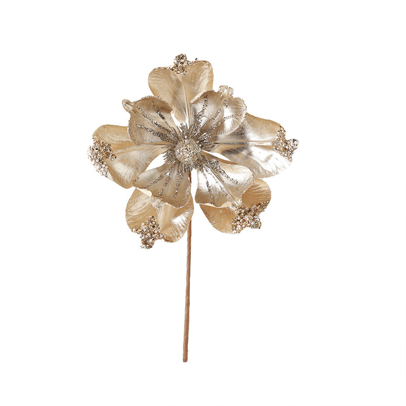 Nuevos productos transfronterizos decoraciones navideñas flores de navidad champagne oro de alta calidad simulación magnolia decoración floral para el hogar