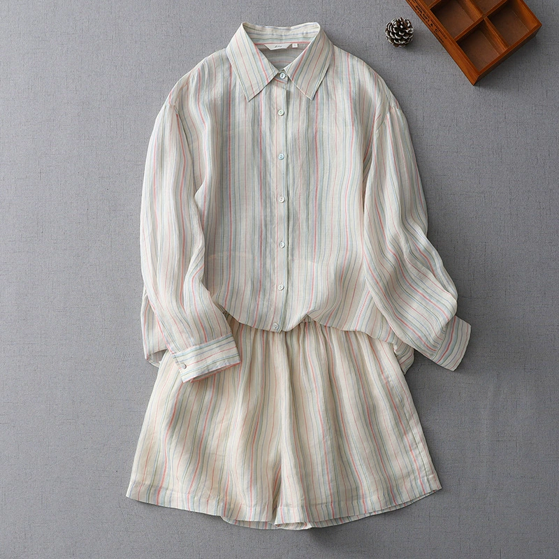 2025 весна лето новый ленивый ветер свободный рами рубашка шорты солнцезащитный костюм женский набор из двух частей