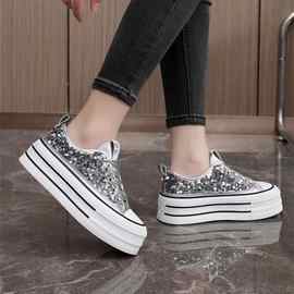 2025夏季新款板鞋女高级感小众时尚亮片厚底帆布鞋薄款休闲运动鞋
