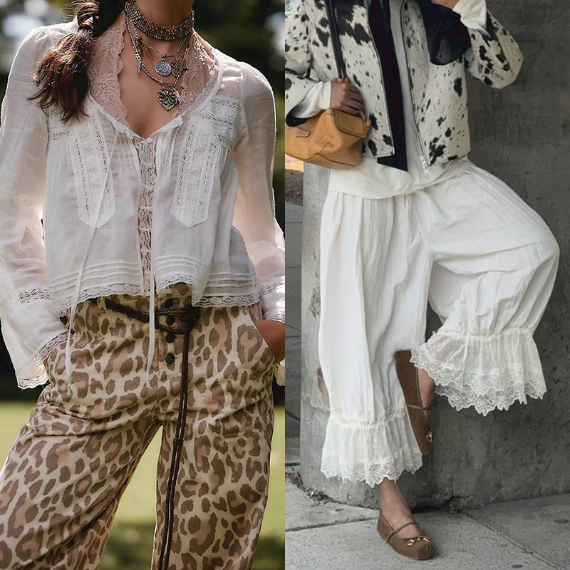 French Niche 2025 Early Autumn Romantic Lace Round Neck Lace-Up Light Shirt Loose Bloomers Suit 25519 French Niche 2025 Early Autumn Romantic Lace Round Neck Lace-Up Light Shirt Loose Bloomers Suit 25519