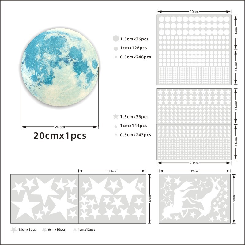 블루 레이: 20cm 달 + 유니콘 스타 세트