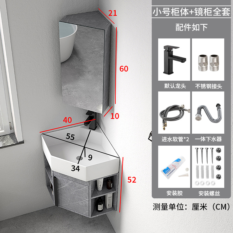 Triángulo montado en la pared gabinete de baño de cerámica lavado a mano lavabo combinación esquina lavabo piscina balcón pequeño apartamento