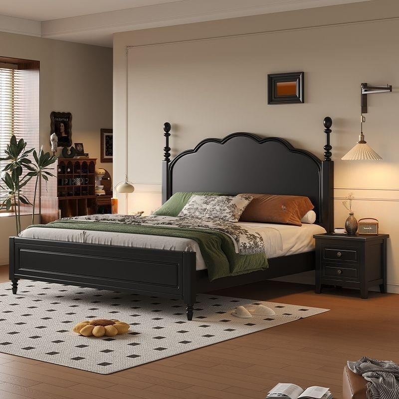 Vintage-Style Solid Wood Bed, Retro French 1.8m Home Bedroom 1.5m Double Simple Marseille Bed, American-Style Master Bedroom Large Bed