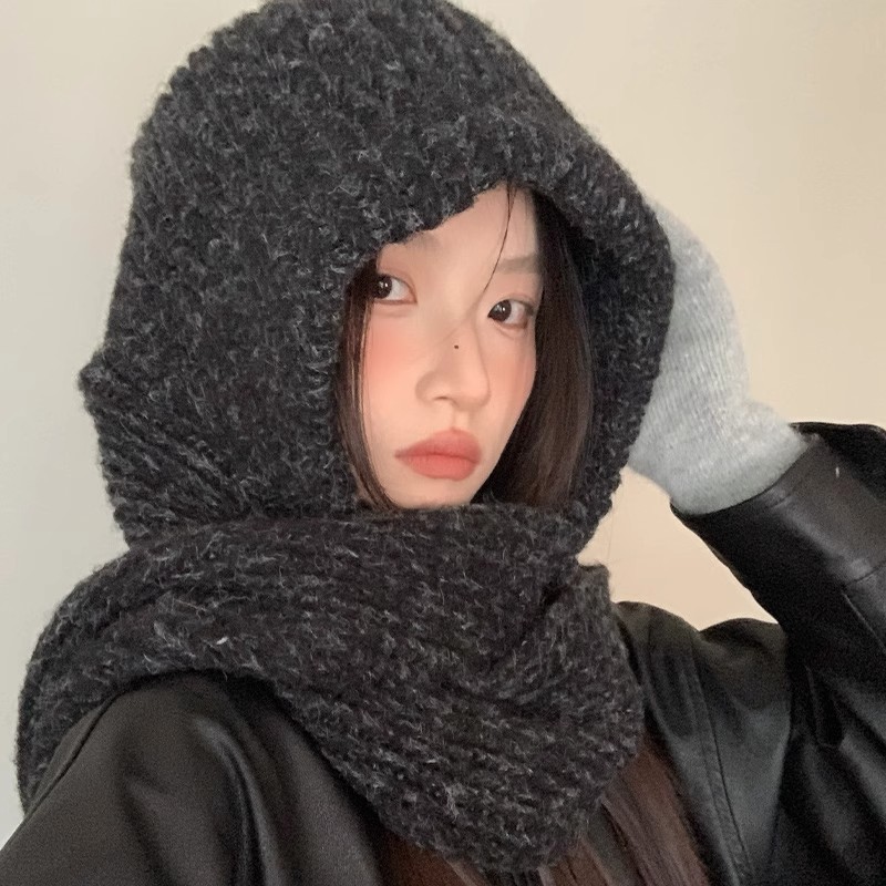 韩版纯色巴拉克拉法帽秋冬季保暖防风护颈针织围脖帽子一体包头帽|undefined